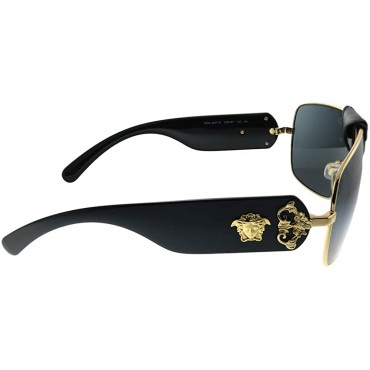 Versace Squared Baroque VE 2207Q 100287 Gold Black Leather Metal Square Sunglasses Grey Lens - BEZGHEWG9