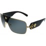 Versace Squared Baroque VE 2207Q 100287 Gold Black Leather Metal Square Sunglasses Grey Lens - BEZGHEWG9