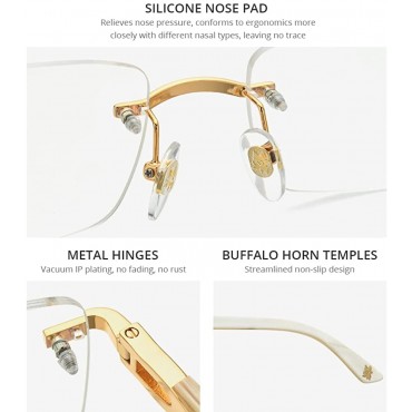 HEPIDEM 100% Really Buffalo Horn Handmade Glasses Frame Square Rimless Luxury Buffs Eyeglasses - B3P3NI829