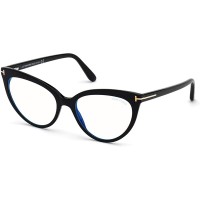 Tom Ford FT5674-B 001 Shiny Black Plastic Cat-Eye Blue Block Eyeglasses 54mm - B6343RBOY