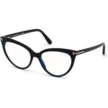 Tom Ford FT5674-B 001 Shiny Black Plastic Cat-Eye Blue Block Eyeglasses 54mm - B6343RBOY