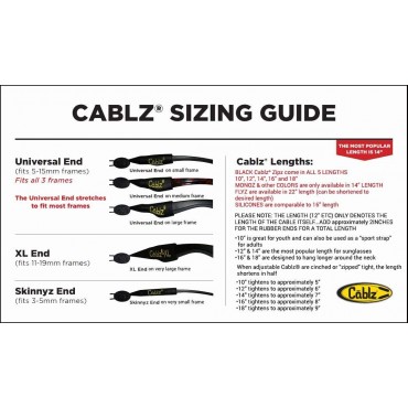 Cablz Zipz Adjustable Eyewear Retainer | Adjustable Lightweight Low Profile Off-The-Neck Eyewear Retainer Strap | Stainless Clear Stainless 14in XL Tip - BHQRVZG05