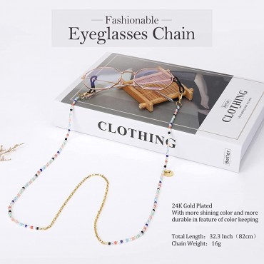 Glasses Holder Eyeglass Chain for Women Gold Plated Stainless Steel with Beaded Fashion Gift Sunglasses Chains Strap Stylish Face Mask String Lanyard 82cm 32.3inch - BVF55Q1E2