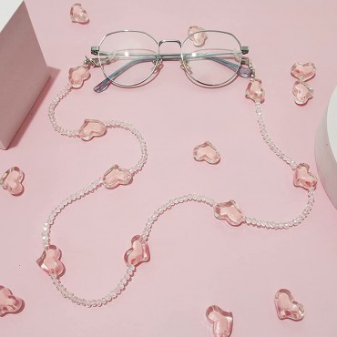 osseph Love Crystal Glasses Chain Multi-Use Necklace Beaded Peach Heart Mask Chain Anti-Fall Chain Hanging Neck Anti-Fall Glasses Rope - BGKD512D7