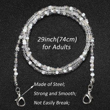 YAKRUNA 5 Pack Beaded Face Mask Chain Lanyards for Women and Adults Eyeglass Chains Holder Strap Around Neck with 10 Free Eye glass Loops - BUCA8KLYG