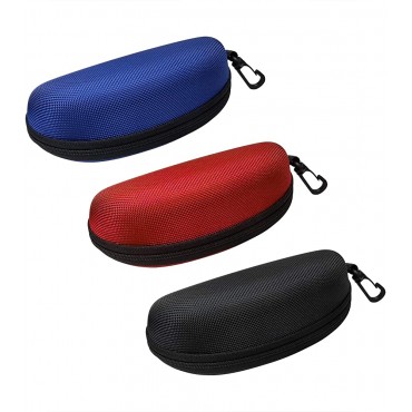 3 Pack Sunglasses Case Eyeglasses Case for Men and Women Portable Zipper Protect Case with Clip Fit for Safety Glasses Safety Goggles 3D Glasses and Reading Glasses - B8LY3LA33