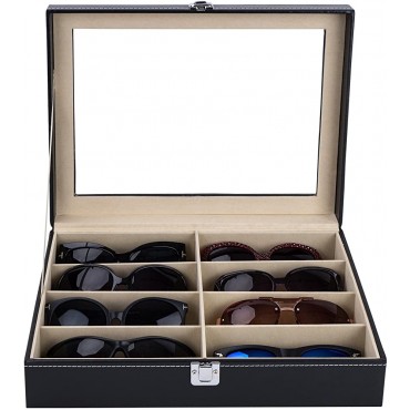AUTOARK Leather 8 Piece Eyeglasses Storage and Sunglass Glasses Display Case Organizer,Black,AW-022 - BF7P7SLFV