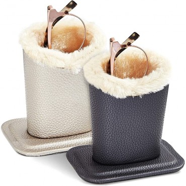 Faux Leather Eyeglass Holder Stand with Plush Lining Grey and Champagne 2-Pk - BBPA74CLE