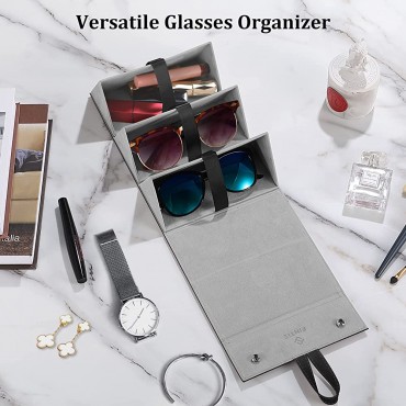 Fintie Sunglasses Organizer Case with 3 Slot Travel Glasses Case Storage Foldable Eyeglasses Holder Box for Women Men Black - B7RY2KW9P