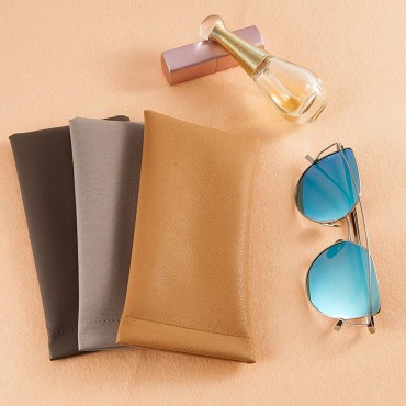 Squeeze Leather Sunglasses Pouch 3 Pack Spring Storage Glasses Pouch Holder - BOGT4BP9P