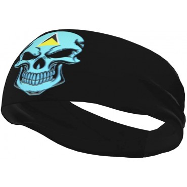Saint Lucia Flag Skull Unisex Running Headband Suitable for Running Cycling Basketball Yoga Fitness Workout Elastic Hair Band - B860E9SQS
