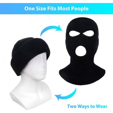 2 Packs Ski Mask 3 Hole Knitted Full Face Cover Balaclava Mask Halloween Party Cycling Mask Beanies Hat for Outdoor Sports - BFZ7MY9MU