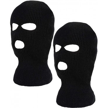 2 Pieces Knitted Full Face Cover 3-Hole Ski Mask Winter Balaclava Face Mask - BN0NISW15