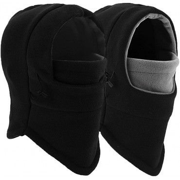 Balaclava Ski Mask Windproof Fleece Adjustable Winter Mask for Men Women Black+Black Gray - BKZSVPWSI
