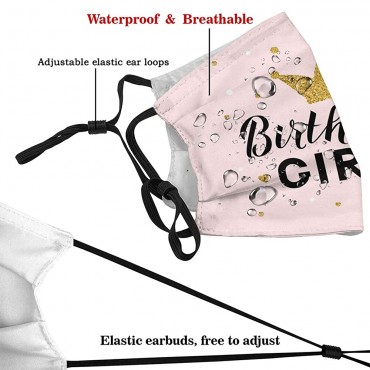 Pink Birthday Girl-Face Mask with 2 Filter Breathable-Adjustable Filters Mask Birthday Gift Balaclava for Men Women & Teenager outdoor Indoor - BCY1G4H79