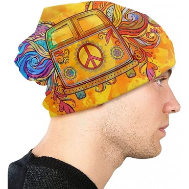 Skull Cap Hippie Vintage Car A Mini Van with Peace Sign Balaclava,Half Balaclava Cool Beanie Hat Caps Winter Knit Soft Hats for Women Men - BJOZZ5P2Y