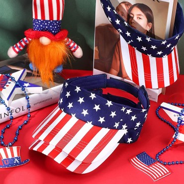 4 Pieces American USA Flag Visor Star Stripe Sun Visor Hat Adjustable 4th of July Visor Printed Patriotic Visor Independence Day Twill Sun Hat for Men Women - BW5W3EZ8A