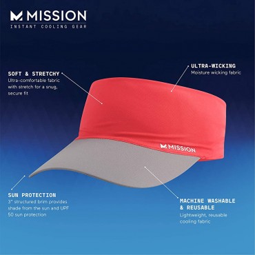 MISSION Cooling Stretchy Visor- Lightweight No Slip Band UPF 50 - BPE338SUE