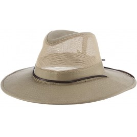 Dorfman Pacific Men's Brushed Twill-and-Mesh Safari Hat with Genuine Leather Trim - B1E9H70BZ