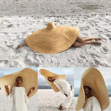 Fashion Large Hat Wide Brim Sun Hat Beach Anti-UV Sun Protection Foldable Stage Cap Cover Body Straw Hat - BNVZBBHU0