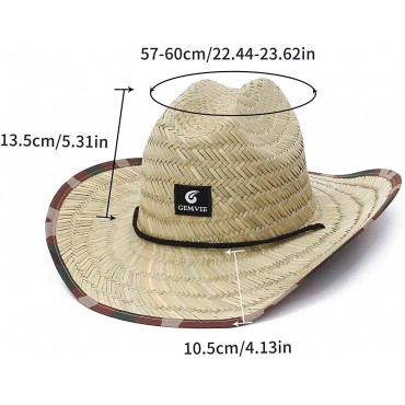 GEMVIE Women Mens Western Cowboy Straw Hat Printed Roll Brim Straw Sun Hat Beach Straw Lifeguard Hat for Fishing Outdoor - B6986Q1H8