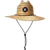 Hurley Men's Straw Hat Weekender Medium Brim Natural Straw Sun Hat with Chin Strap - B4QRR7L3O