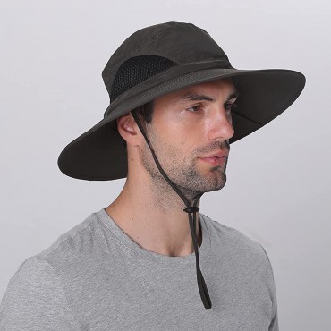 Mens Womens Wide Brim Sun Hat with UV Protection Adjustable Summer Beach Bucket Boonie Hat for Hiking Gardening Safari - B9EHSXSOB