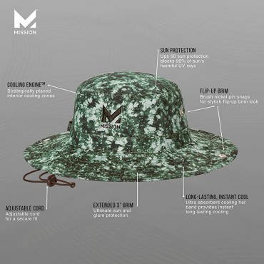 MISSION Cooling Bucket Hat- UPF 50 3” Wide Brim Cools When Wet - BMALBG4OV