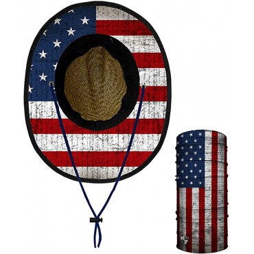 S A Company Alpha Defense Men Straw Hat American Flag Straw Hat for UV Sun Protection with 1 Face Shield Neck Gaiter Included - BGKBRQGU6