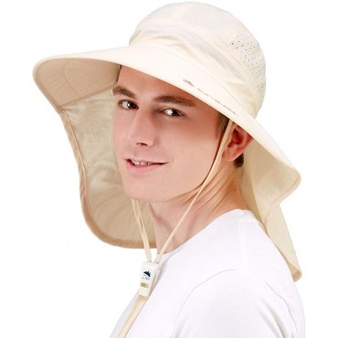 Sun Hat for Men Women Sun Protection with Wide Brim and Neck Flap Lightweight Breathable Ponytail Hats - BFK40MPPK