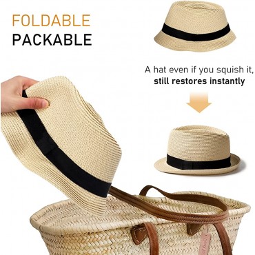 Womens Straw Hat Short Brim Panama Fedora Beach Sun Trilby Hat for Vacation Gentlemen Roll Up Summer Hat - BAYX954FF