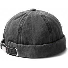 Brimless Hats for Men Womens Skullcap Mens Vintage Docker Beanie Cap Washed Cotton Rolled Cuff Harbour Hat - BLSM7T1C3