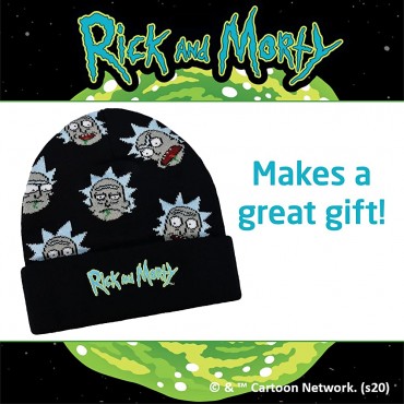 Concept One Unisex Adult Rick and Morty Logo Rick Sanchez Head Knitted Cuff Beanie Hat Black One Size US - BMWB8BM01