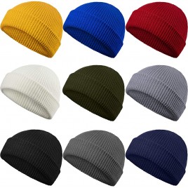 Geyoga 9 Pieces Trawler Beanie Hats Unisex Cuff Knit Cap Winter Warm Hat Fisherman Beanie Cap 9 Colors - BOP4O4O8C