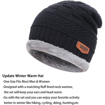 Mens Womens Winter Beanie Hat Scarf Set Warm Knit Hat Thick Fleece Lined Winter Cap Neck Warmer for Men Women - BZU0IIIWM