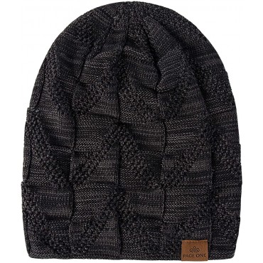 PAGE ONE Mens Winter Slouchy Beanie Warm Fleece Lined Skull Cap Baggy Cable Knit Hat - BKOLPRGE8