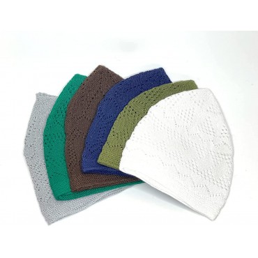Set of 3 Islamic Muslim Knitting Kufi Hat Topi Taqiya Skull Cap one Size fit Most Adult Black White Gray Blue Green Dark Gray Brown Dark Brown - BE17NGDJ7