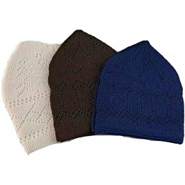 Set of 3 Islamic Muslim Knitting Kufi Hat Topi Taqiya Skull Cap one Size fit Most Adult Black White Gray Blue Green Dark Gray Brown Dark Brown - BE17NGDJ7
