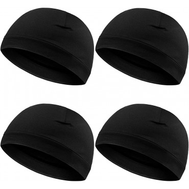 Syhood 4 Pieces Men Skull Caps Soft Cotton Beanie Sleep Hats Stretchy Helmet Liner Multifunctional Headwear for Men Women - B2VVECCAA