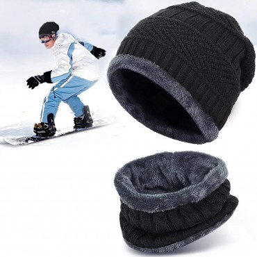 Winter Beanie Hats Scarf Set Thick Warm Slouchy Beanies Hat Knit Skull Cap Neck Warmer for Men Women - B8P7CX4BM