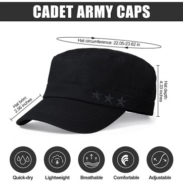 3 Pack Men's Cotton Military Caps Cadet Army Caps Embroidered Star Military Hats for Men Solid Patrol Cap Flat Top Hats - BWL7U1O6Y