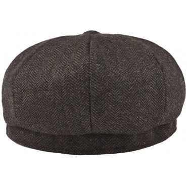 BOTVELA Men's 8 Piece Wool Blend Newsboy Flat Cap Herringbone Tweed Hat - BRQ4ZYOXB