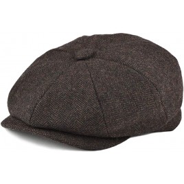 BOTVELA Men's 8 Piece Wool Blend Newsboy Flat Cap Herringbone Tweed Hat - BRQ4ZYOXB