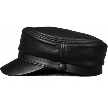 Classic Leather Military Caps for Men Black Casual Flat Caps Autumn Winter Military Hats Army Women Genuine Leather Vintage - BDC3AWGAJ