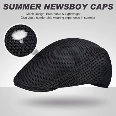 Geyoga 6 Pieces Men's Mesh Flat Cap Breathable Summer Newsboy Hat Cabbie Flat Cap - BAQIG0I9J