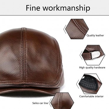 icehao Men's Adjustable Newsboy Hat Beret Hat Driving Hunting Fishing Hat Genuine Leather Ivy Cap Fashion Beret Hat Flat Cap. - BZA3QRVWY
