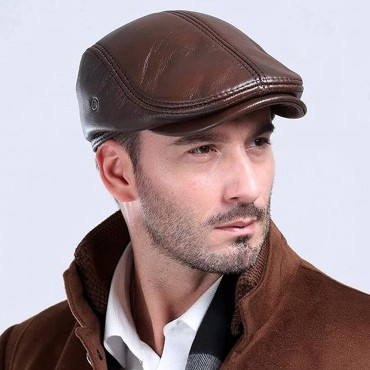 icehao Men's Adjustable Newsboy Hat Beret Hat Driving Hunting Fishing Hat Genuine Leather Ivy Cap Fashion Beret Hat Flat Cap. - BZA3QRVWY