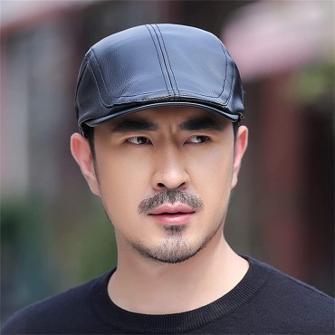 Men Newsboy Flat Ivy Cap PU Leather Irish Flat Hats Driving Hat for Men Ivy Cap Hunting Fishing Hat for Father Dad - BHG8CPX2C