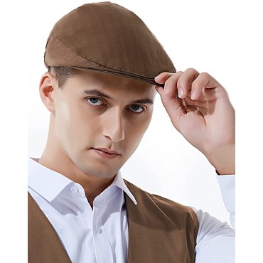 Men's Newsboy Hats Elastic Herringbone Flat Ivy Gatsby Cabbie Cap - BYEGEDZ5D