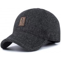 Men's Winter Warm Wool Woolen Tweed Peaked Baseball Cap Hat with Fold Earmuffs Warmer - BZGZZ36HE